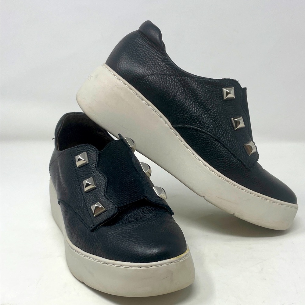 Wonders Black Leather Silver Rock Stud Platform Sneakers Size 5.5